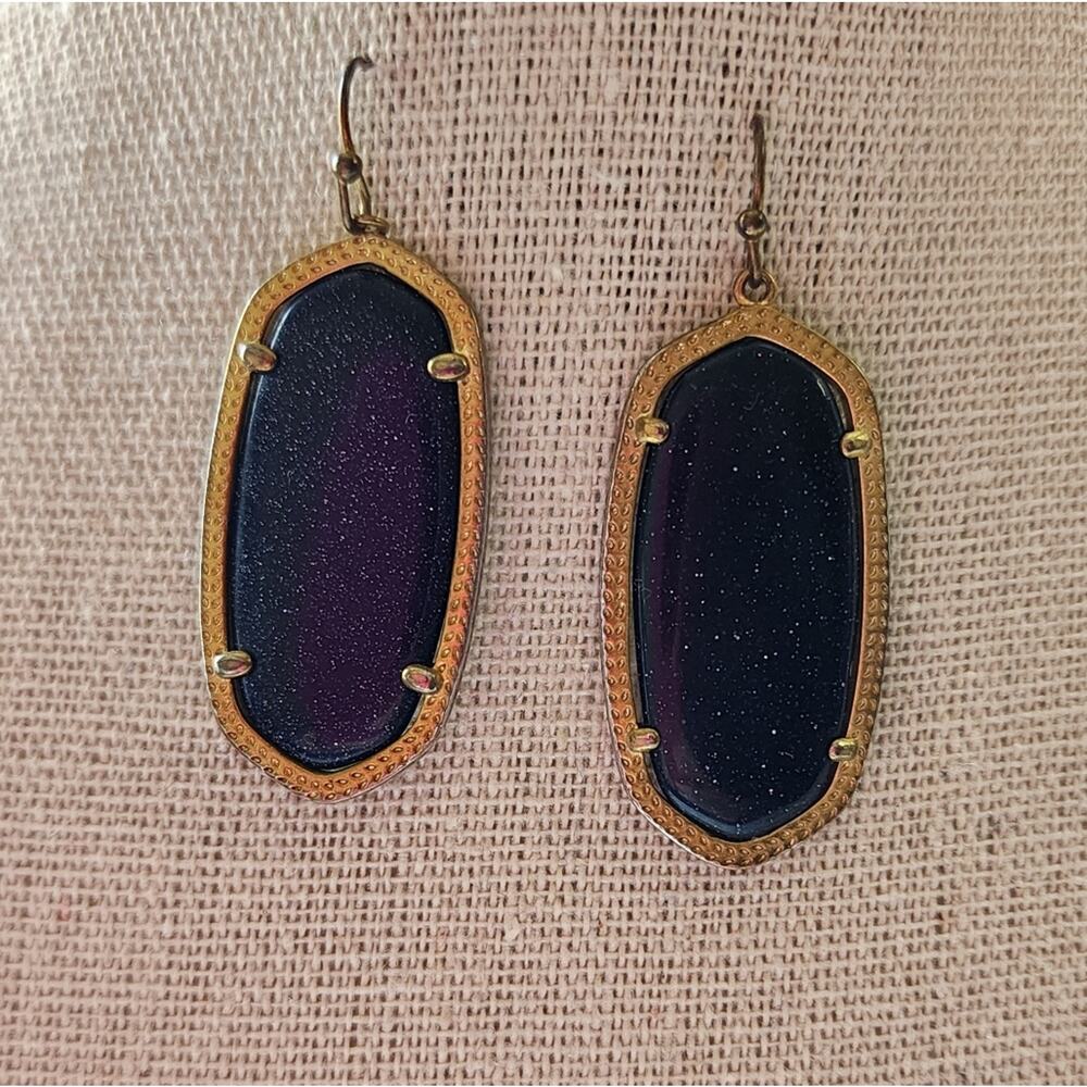 Kendra scott Antiqued Brass and‎ Sparkly Navy Earrings